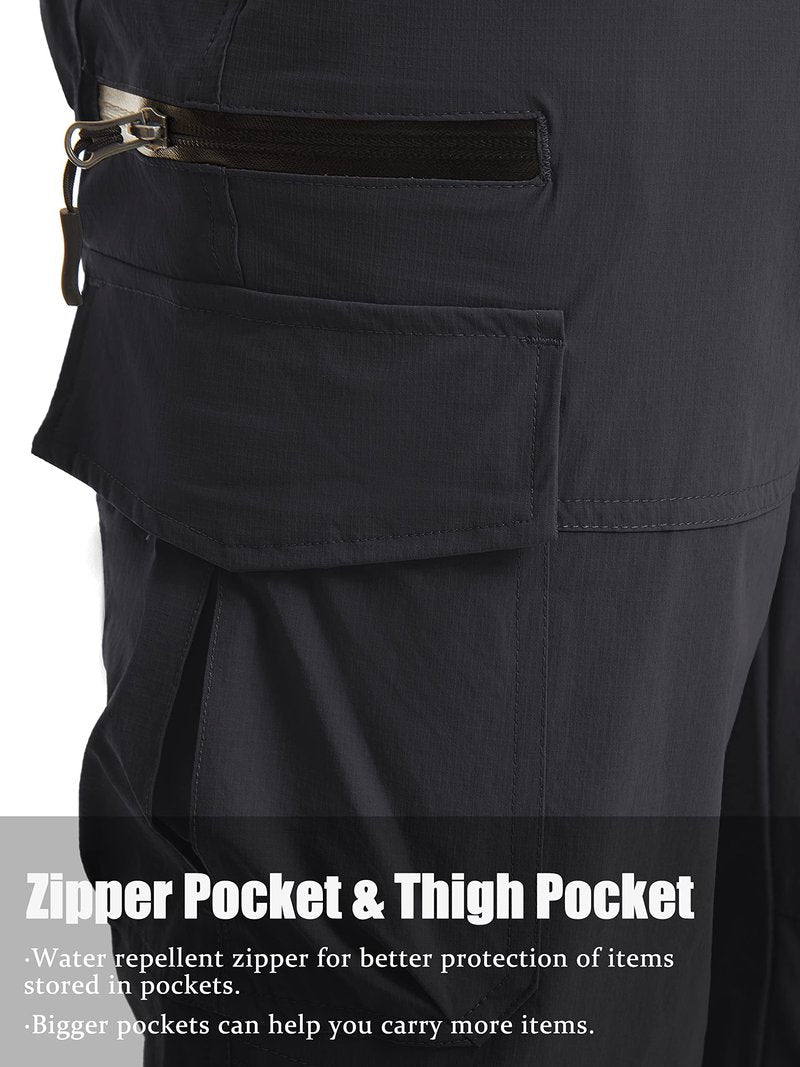 TACVASEN Cargo Shorts for Men with Multi Pockets Quick Dry 3/4 Length Hiking Shorts Below Knee Lightweight Capri Pants Black