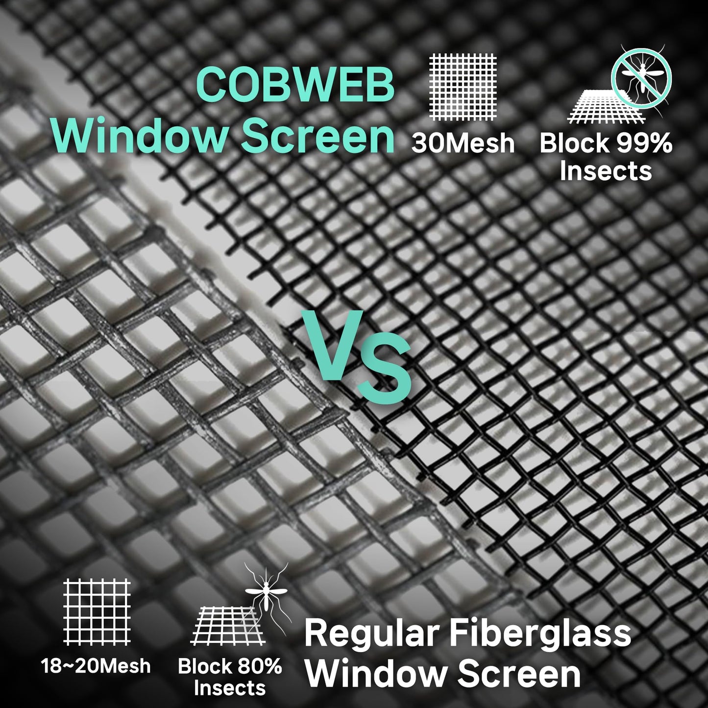 51in X 190in Window Screen Mesh, Replacement, Water-Resistant, Pet Resistant, Fine Dust & Pollen Proof, 30Mesh, Durable New Material, DIY Tools Included