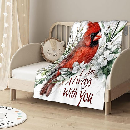 Throw Blanket, Red Cardinal Throw Blankets for Adult Kids Boys Girls, Flowers Decor Gifts for Home Bed Couch 50x60 Inches