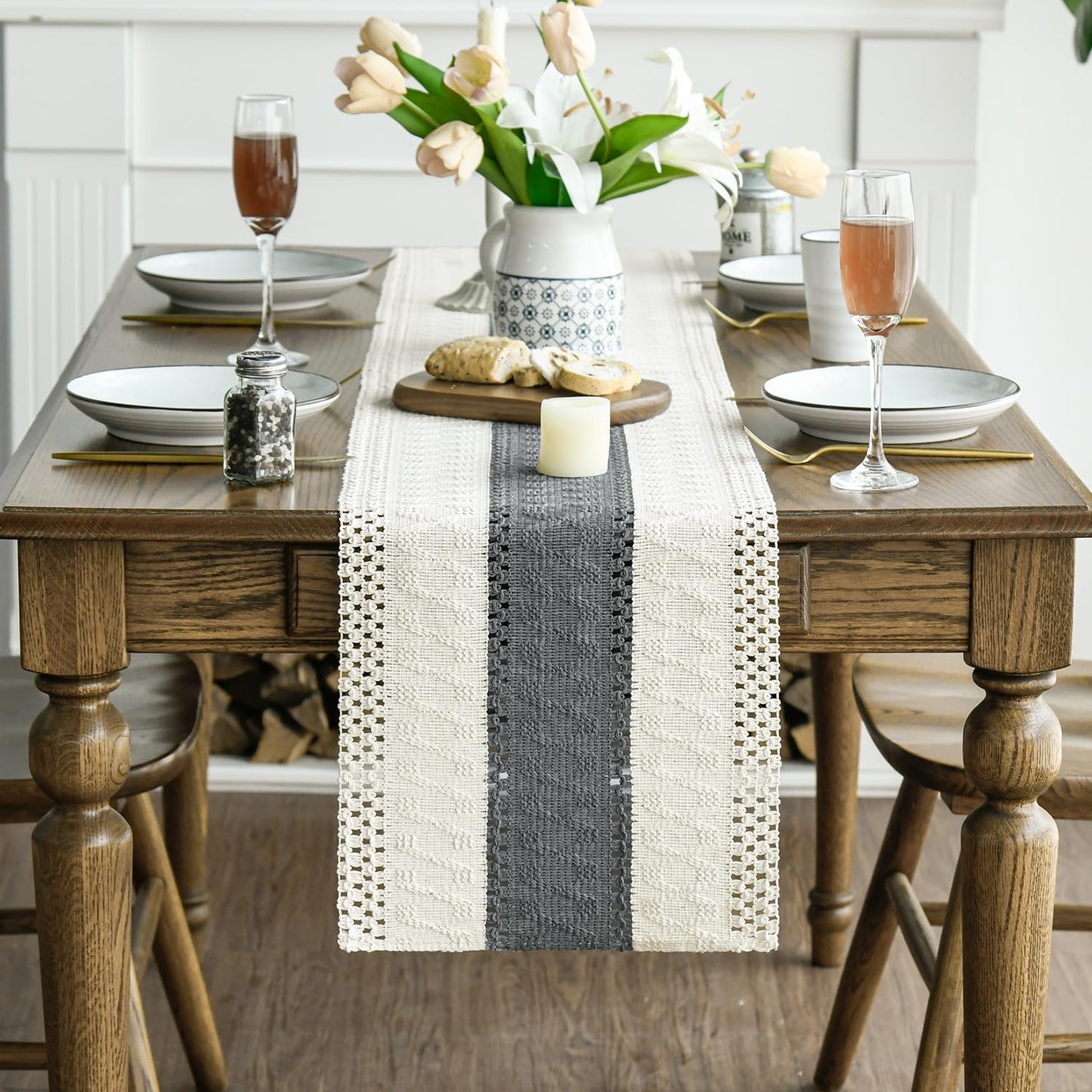 Artoid Mode Dark Grey Farmhouse Rustic Table Runner, Seasonal Holiday Hollow Kitchen Dining Table Decoration for Home Party Decor 12x72 Inch