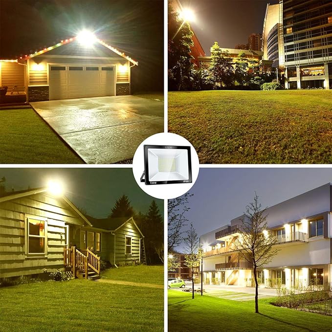 2 Pack 100W LED Flood Light Outdoor, 8000LM Super Bright Security Lights, 550W Equivalent, IP66 Waterproof, 3000K Warm White, Outside Floodlight for Garage, Garden, Lawn and Yard