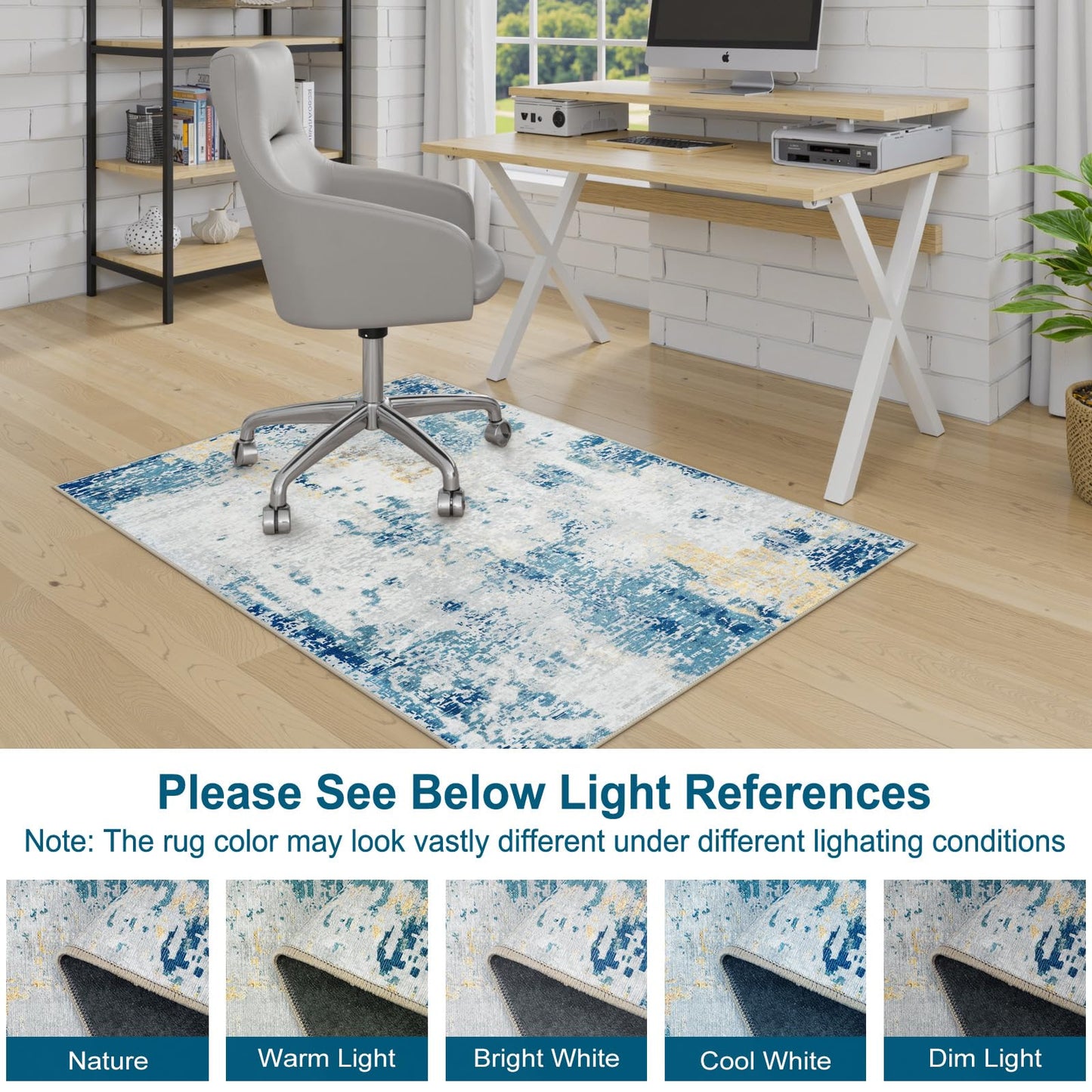 Anidaroel Home Office Chair Mat for Hardwood Floor/Tile, 36"x48" Floor Mat for Office Chair, Blue Office Rugs for Rolling Chairs, Anti-Slip Desk Chair Mat for Hardwood, Low Pile Office Chairs Rug