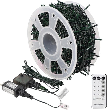 LJLNION 1000LED Christmas Lights, Extra Long 328FT Xmas Green Wire Fairy String Lights Plug in Outdoor, Remote Control & 8 Lighting Modes, Waterproof for Wedding Party Bedroom Decorations, Warm White