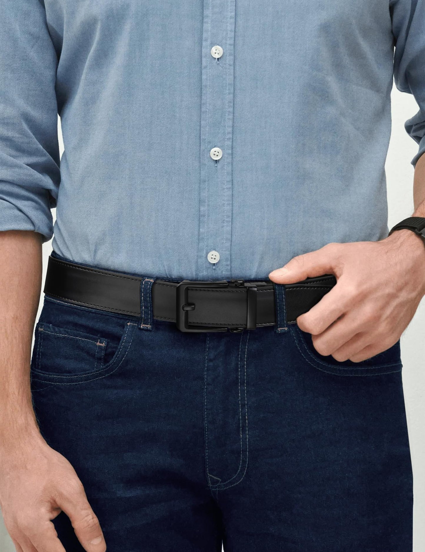 JUKMO 1.5" (38mm) Leather Ratchet Belt for Men in Gift Box (Black, Medium)