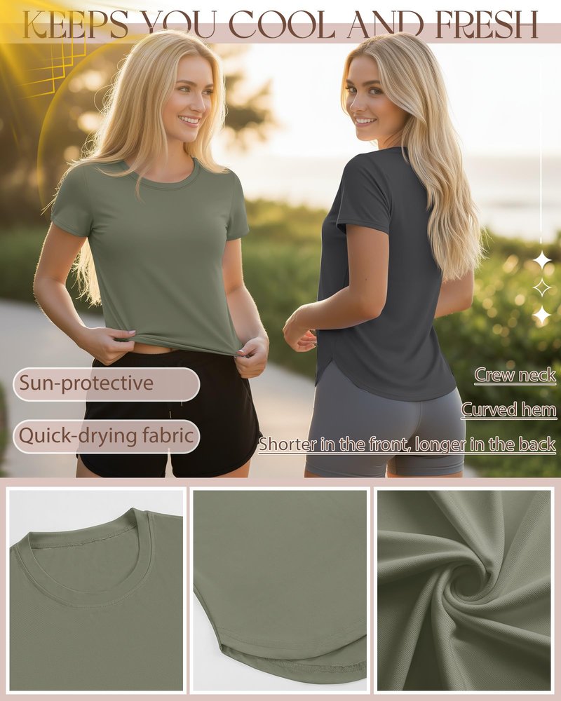 Locoowai 4 Pack Women's Workout Shirts UPF 50+ Athletic Breathable Short Sleeve Tops Quick Dry Split Hem Running Gym Yoga Tee(White,Black,Dark Gray,Grey Green,X-Large)