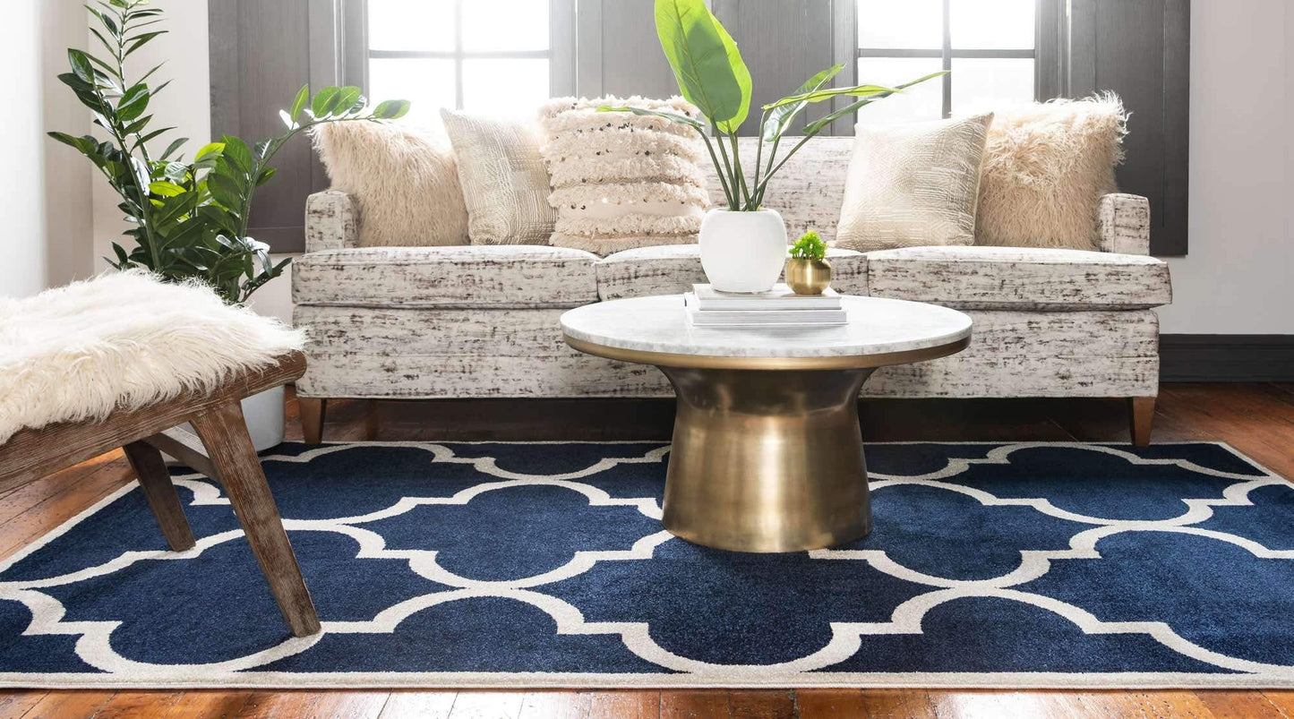 Unique Loom Trellis Collection Modern Morroccan Inspired with Lattice Design Area Rug, Rectangular 6' 0" x 9' 0", Navy Blue/Beige