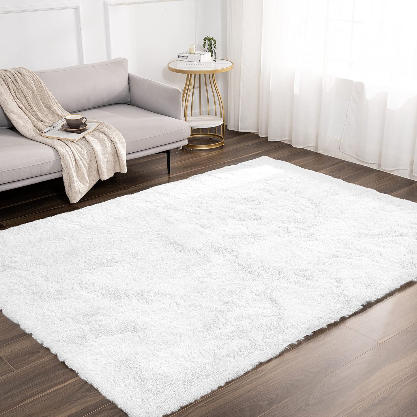 Ashler Area Rugs Ultra Soft Carpets Indoor, Fluffy Rugs for Bedroom Kids Room, Shaggy Washable Nursery Floor Rugs for Home Decor, Ture White, 6 x 8 Feet