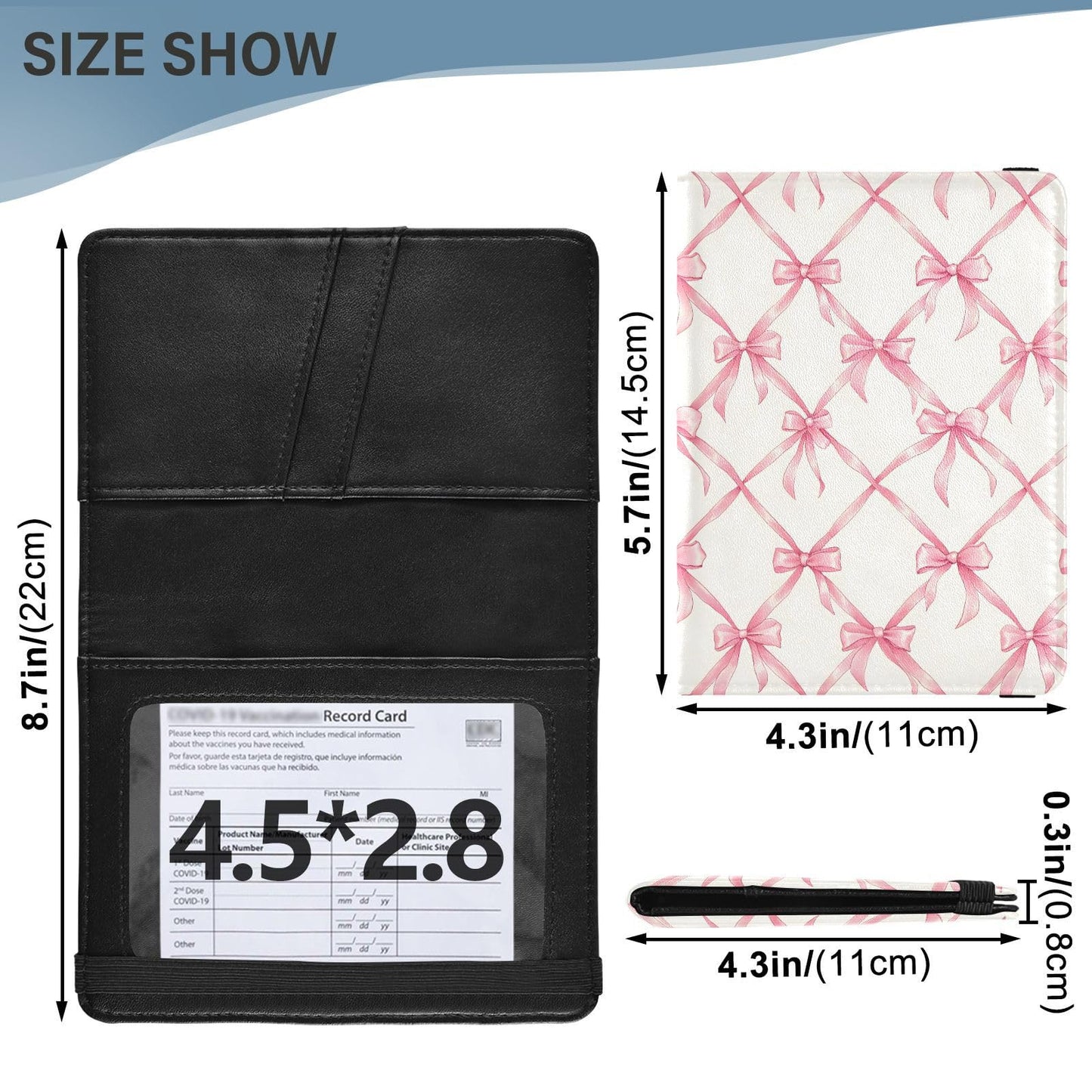zyrtty Passport Holder, Pink Bow Plaid Pattern Passport Cover Travel Wallet with Credit Card Slots Rfid Wallet Waterproof Documents Organizer Women Men