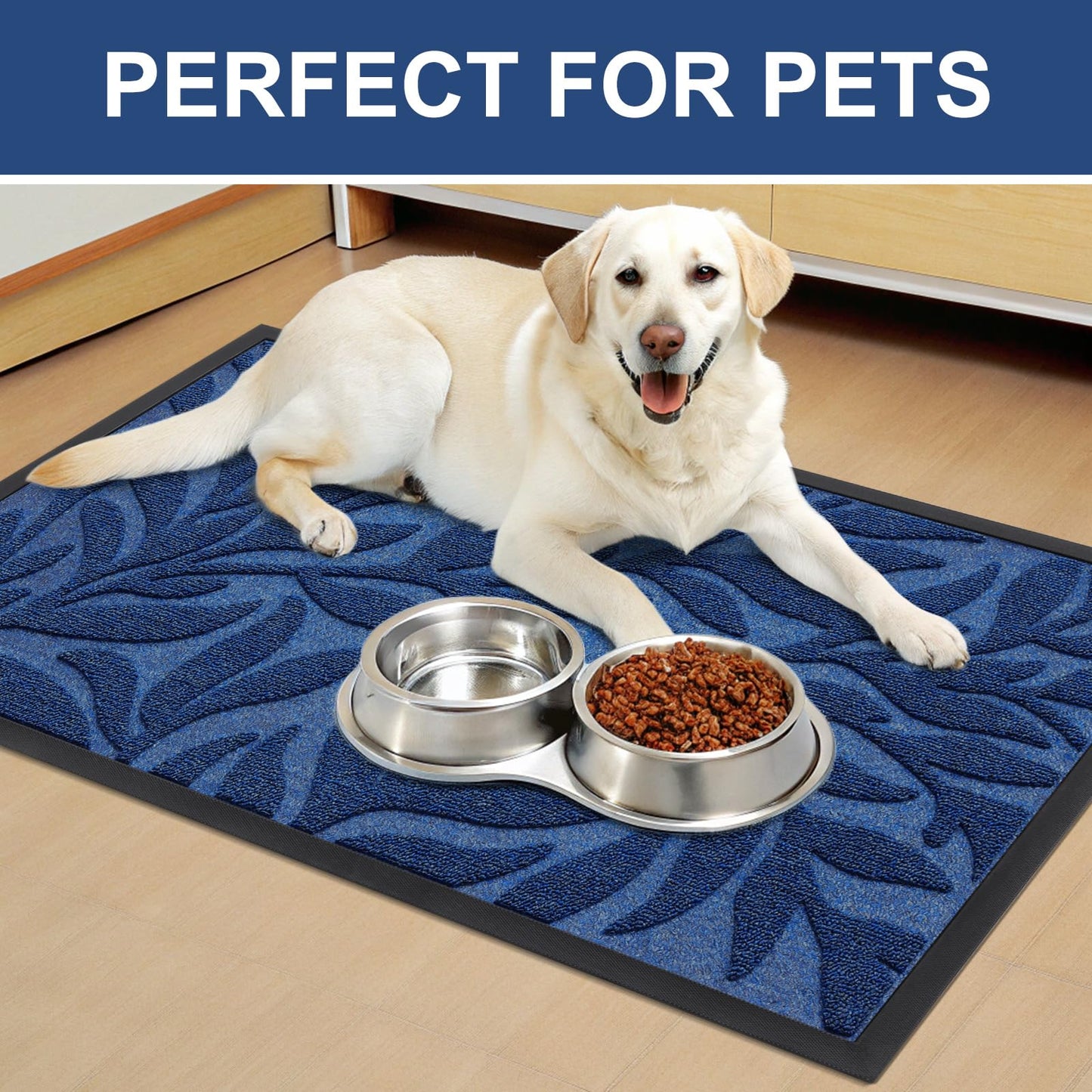 Smiry Front Door Mat Indoor Outdoor Entrance, Heavy Duty Natural Rubber, Trap Dirt and Moisture, Non-Slip Doormats, Low Profile, Easy Clean Patio Porch Entryway Mat, 29.5x17, Ocean Blue