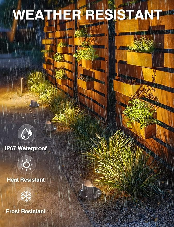 SUNVIE 12W Low Voltage Landscape Lights Waterproof Outdoor In-Ground Lights Shielded LED Well Lights 12V-24V Warm White Landscape Lighting for Pathway Garden Fence Deck, 6 Pack with Wire Connectors