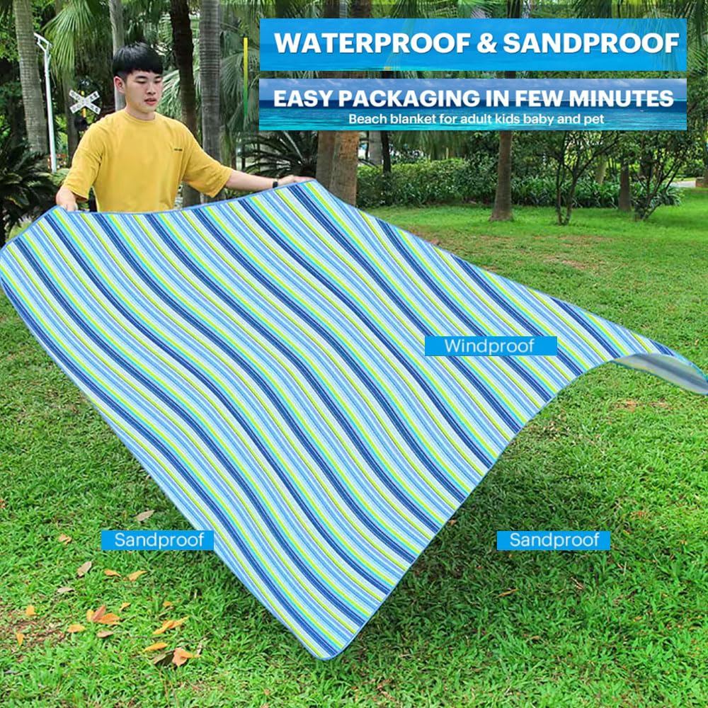 PUPOPIK Extra Large Beach Blanket Outdoor Picnic Blankets, Foldable Waterproof Sand Free Beach Mats Picnic Mat for Festival BBQ Park Grass Lawn Camping Hiking Travel Concerts (Blue 2, 80x60 in)