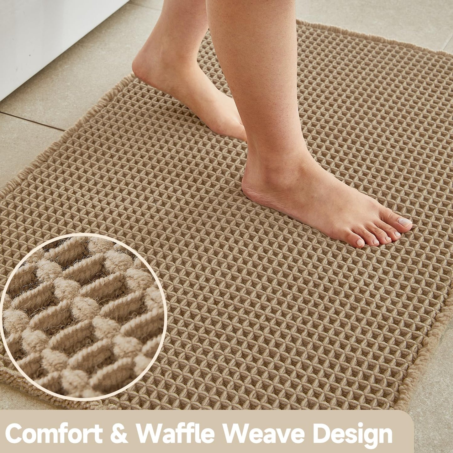 TYUU Waffle Runner Rug Bathroom, Long Boho Bathroom Rugs Non Slip Washable Super Absorbent Quick Dry Farmhouse Bath Decor, 60"x24" / 5'x2' Khaki