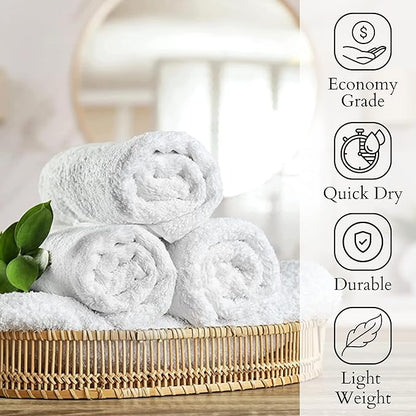 GOLD TEXTILES 12 Pack White Economy Cotton Blend 15x25 Inches Basic Hand
