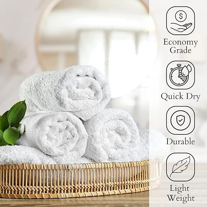 GOLD TEXTILES Bulk Pack 60 Pcs White Economy 15x25 Inches Basic Hand Towel
