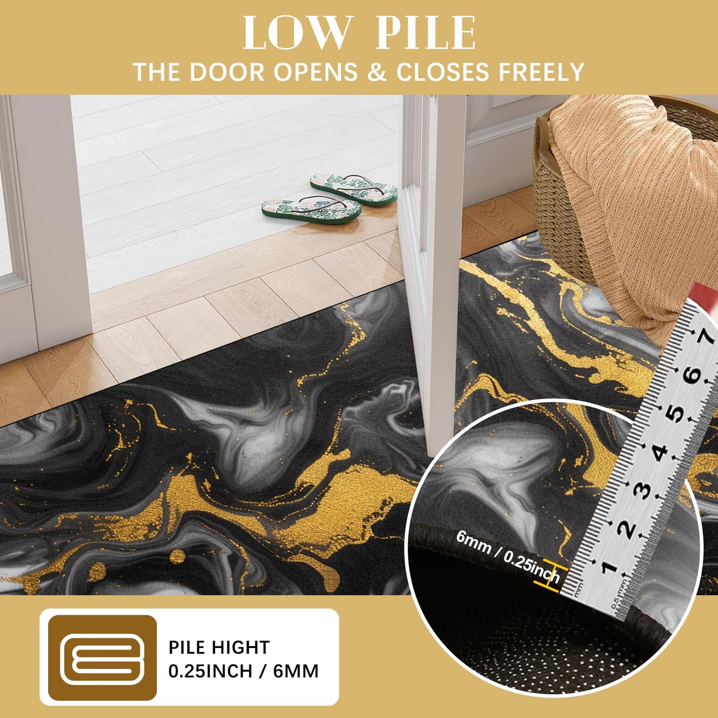 EDGZKO Black White and Gold Rugs: 5x8 Feet Abstract Marble Swirl Area Rug Washable Modern Carpet Floor Mat for Livingroom Bedroom Diningroom Kitchen Dorm Office Classroom Laundry