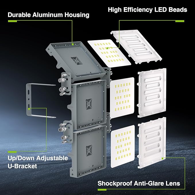 STASUN 2 Pack 300W LED Flood Lights, Mini Series Outdoor Floodlight, 30000LM 6000K Daylight White, IP66 Waterproof, 3 Adjustable Heads, Exterior Flood Lights for Yard, Driveway, Garage, Patio,Barn