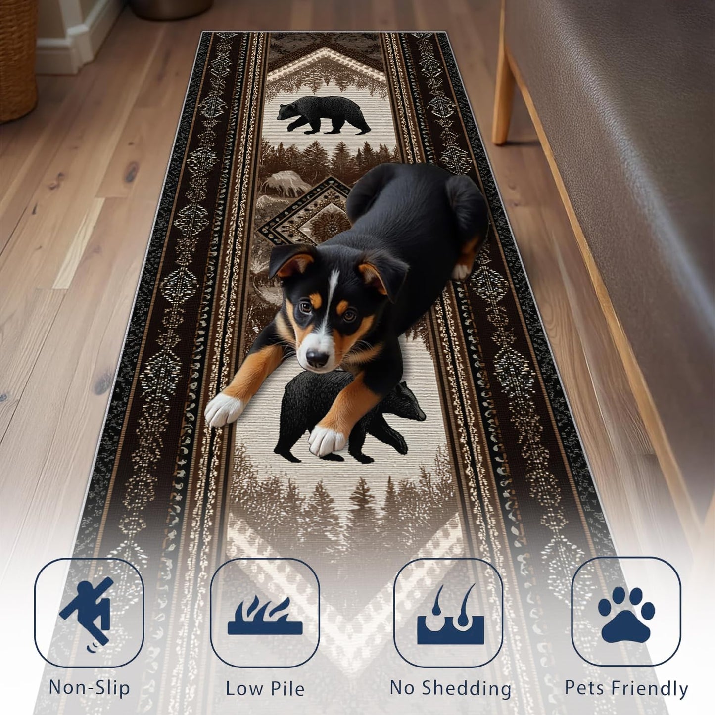 Reocahoo Rustic Cabin Runner Rug 2x8ft, Western Bear Rug for Kitchen, Country Lodge Cabin Rugs, Soft Washable Hallways Mats for Floor - Retro Country Style Home Decor
