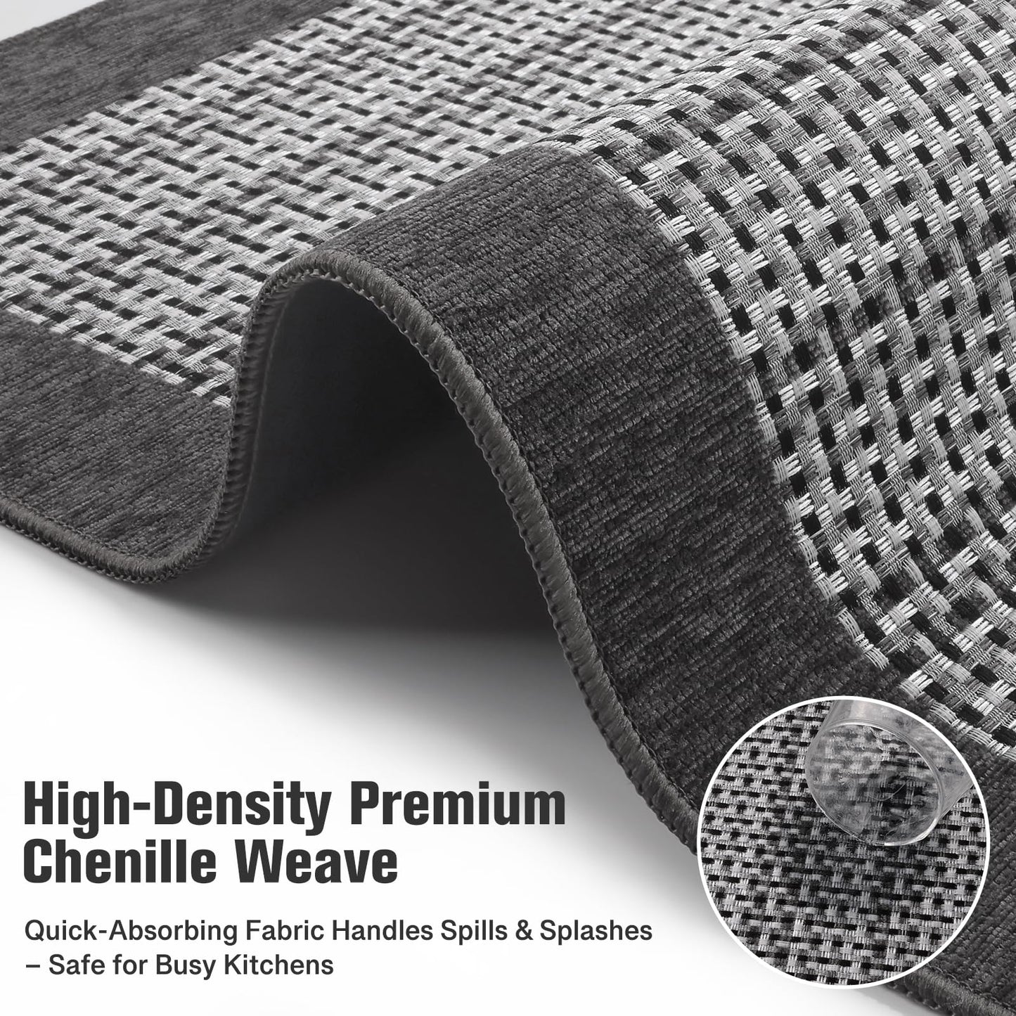 StepRite Kitchen Mats for Floor, Non-Slip Kitchen Rugs Set of 2 PCS, Super Absorbent Washable Kitchen Mats with Rubber Backing, Runner Mats for Front of Sink (20"x32"+20"x47" Grey)