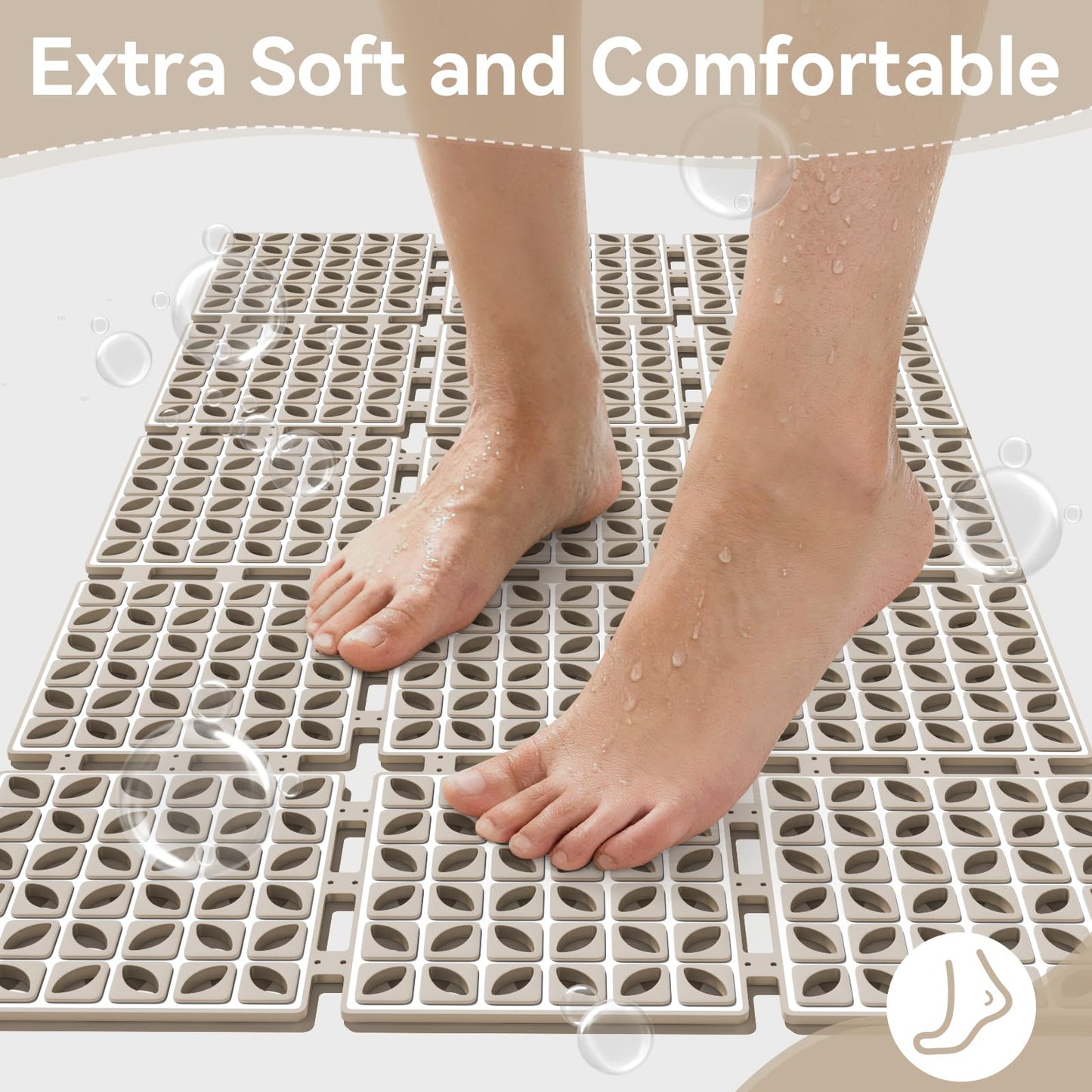 Shower Mat, Bathtub Mat Non Slip 16"x 26" Soft TPE Bath Mat for Kids, Machine Washable Inside Bathroom Shower Mat Bath Mat with Drain Holes & Strong Suction Cups, Soft on Feet (Browm)