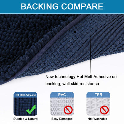 H.VERSAILTEX Navy Blue Bathroom Rugs 2 Piece, Bath Mat Set Slip-Resistant Extra Absorbent Soft and Fluffy Striped Chenille Bath Rugs, Floor Mats Dry Fast Machine Washable (20" x 32"/17" x 24")