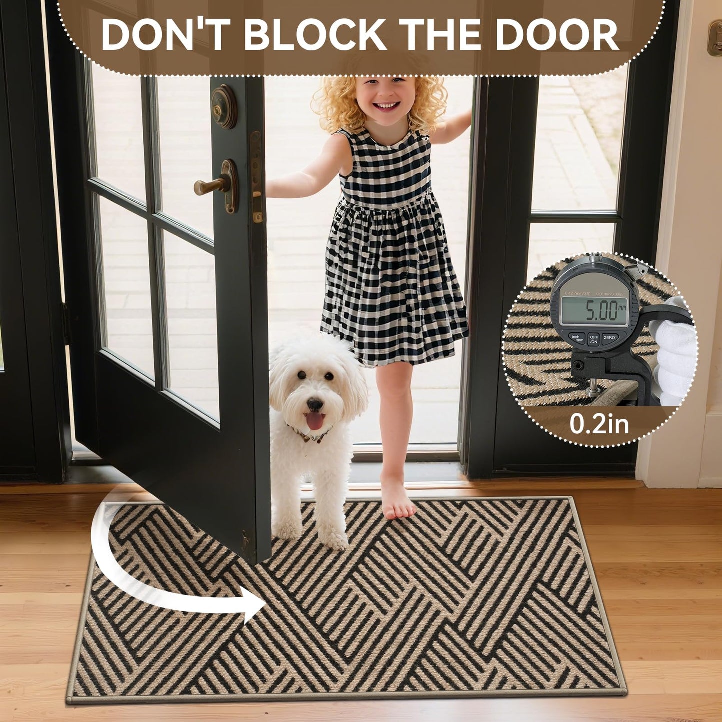 QiCaiJia Door Mat Indoor Outside Entrance 17"x30", Low-Profile Non Slip Outdoor Inside Doormat Entryway Mat, Dirt Resistant Absorbent Front Porch Welcome Entry Mats, Washable Easy Clean, Brown