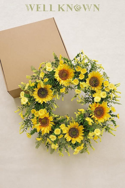 Well Known 21 Inch Sunflower Wreath for Front Door - Yellow Fall and Summer Decor - Handmade Silk Floral Arrangement for Home, Party, Festival, Wedding