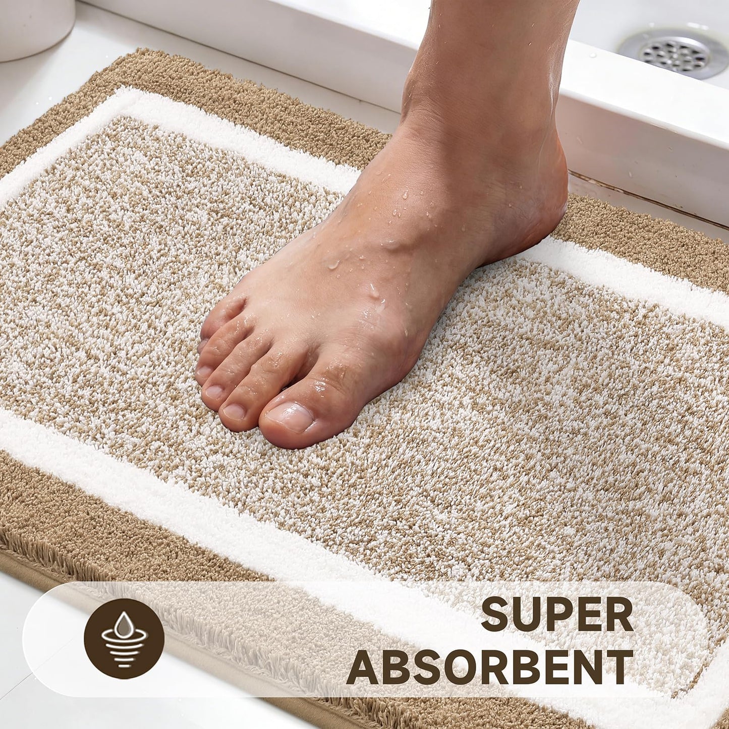 Pauwer Bathroom Rugs Sets 5 Piece Soft Absorbent Microfiber Bath Mat Set Non Slip Machine Washable Rug Plush Shaggy Bath Mats for Bathroom Decor Floor Toilet Tub and Shower, Khaki
