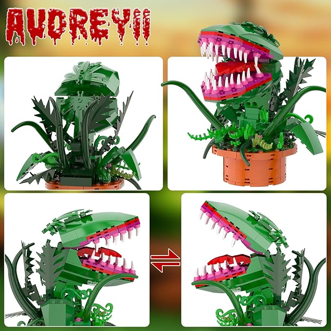 Audrey 2 Piranha Plant Building Toys Sets Little Shop of Horrors Flowers Cannibal with Openable Mouth Building Blocks Gift for TV Fans Halloween Christmas Kids Ages 8+