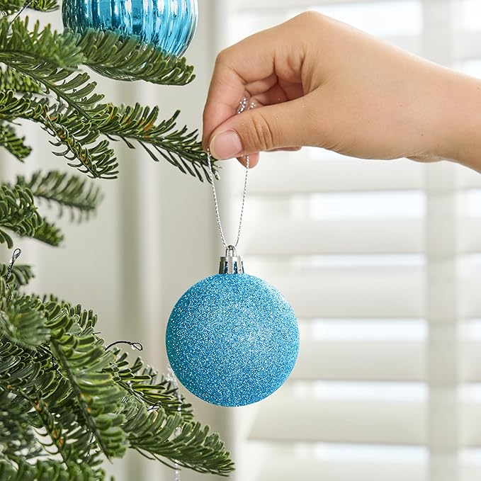 JOIEDOMI 24 Pcs Baby Blue Christmas Tree Ornaments Set, 2.36" Shatterproof Christmas Balls, Xmas Hanging Ornaments Decorations for Tree Wreath Garland Holiday Wedding Indoor Party Decor