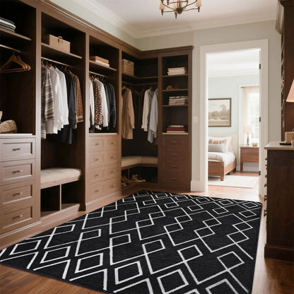 Rtizon Soft Area Rug for Bedroom, 6x9Ft Moroccan Rugs for Living Room, Geometric Non-Slip Carpet with Memory Foam for Boys Girls's Bedside Office Dining Room Farmhouse,Black and White