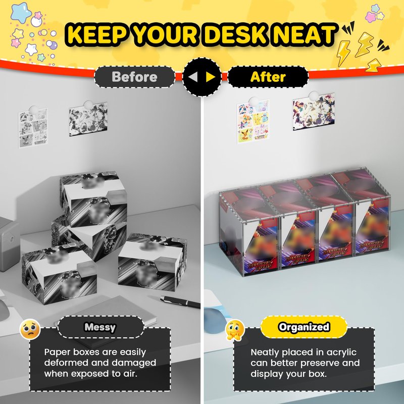 Kisbox 2 PCS PKMN Booster Box Acrylic Case, 5MM Acrylic Display Case, Clear Ultra Boxes for Display Compatible with PKMN Booster Boxes, Dustproof and Waterproof Display Box