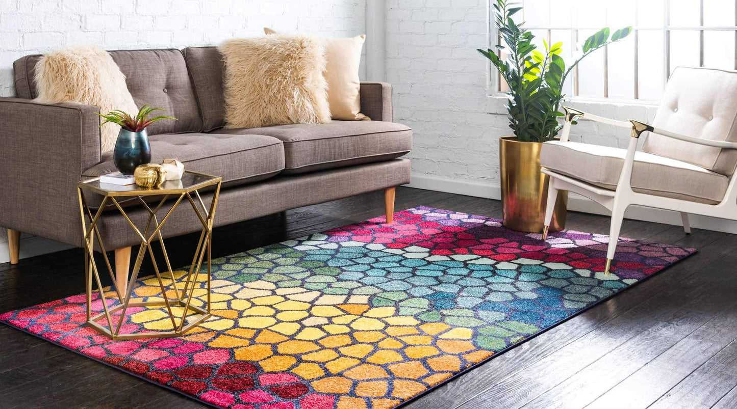 Unique Loom Estrella Collection Geometric, Abstract, Colorful, Modern, Mosaic Area Rug (9' 0 x 12' 0 Rectangular, Multi/Blue)