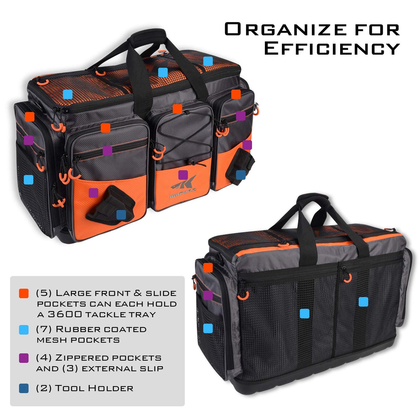 KastKing Fishing Tackle Bags, Fishing Gear Bag, Saltwater Resistant Tackle Bag,Extra-large Hawg (C: Extra-large Hawg (Without Trays, 26.4"x11"x15.4"))