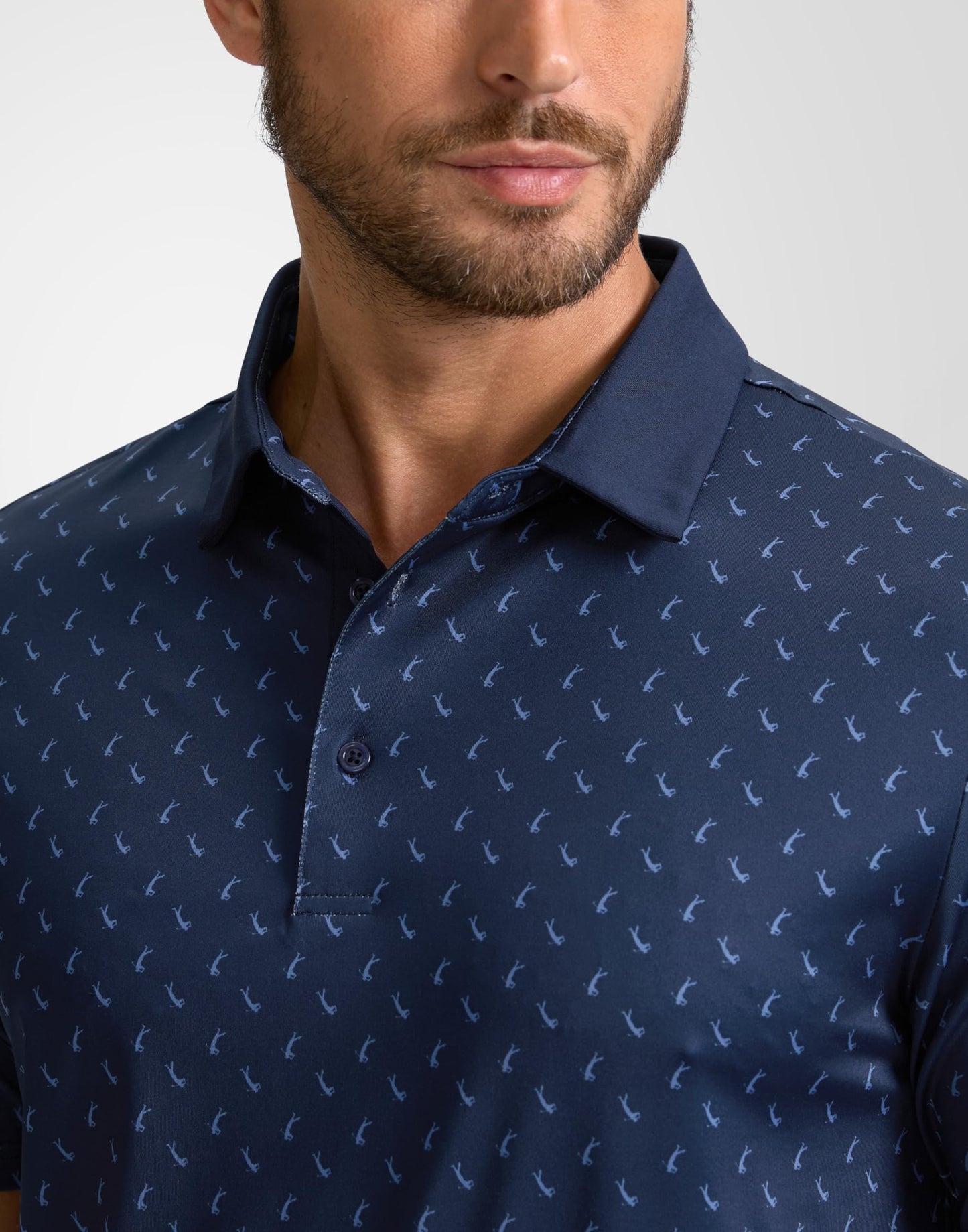 Obla Mens Golf Polo Shirts Short Sleeve Dry Fit Performance Moisture Wicking Casual Print Collared Golf Shirts for Men(Navy Golf Swing_XXXL)