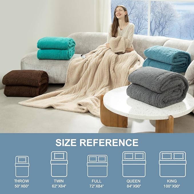 Heated Blanket Twin 62"X84" - Soft Double Sided Sherpa Electric Blanket Twin with 5 Heatings Levels & 10 hrs Auto Shut Off, Fast Heating & ETL Certified, Gift for Women(Blue)
