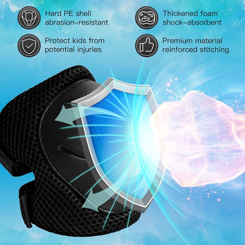 Kids Protective Gear Set Wemfg Knee Pads for Kids 7-13 Years Toddler Knee and Elbow Pads with Wrist Guards 3 in 1 for Skating Cycling Bike Rollerblading Scooter(Black)