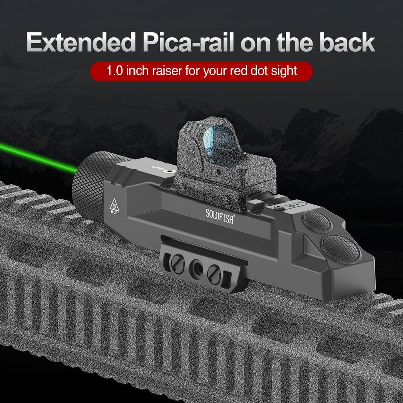 Solofish 1750 Lumens Green Laser Light Combo is Compatible with Picatinny/Mlok Rail for Rifle, Rechargeable Weapon Flashlight with Strobe/Momentary, with Power Level Indicator