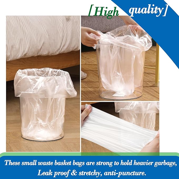 4 Gallon 350pcs small Trash Bags Strong Clear Garbage Bags, Bathroom Trash Can