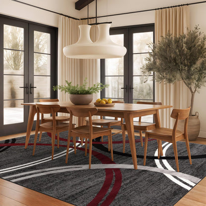 Rugshop Modern Wavy Circles Design Non-Shedding Area Rug, Carpet for Living Room, Dining Room, or Bedroom, Red, 7'10" x 10'2"