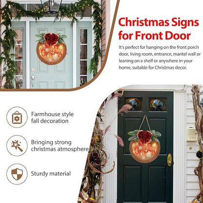 HOMCDALY Christmas Welcome Sign for Front Door, Winter Merry Christmas Wreath, Farmhouse Door Decoration Wooden Hanging Sign, Christmas Decoration (F-Xmas)