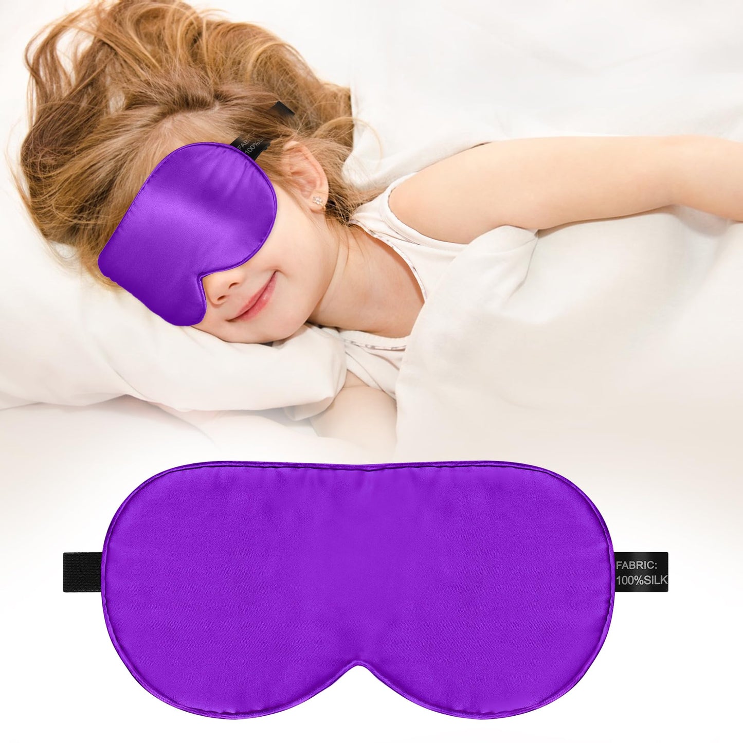 Kids Sleep Mask Eye Cover, 100% Real Natural Pure Silk Eye Mask with Adjustable Strap, Blindfold Kids Eye Mask for Sleeping, Eye Shade for Boys Girls and Adult, Pressure-Free Comfort (Black)