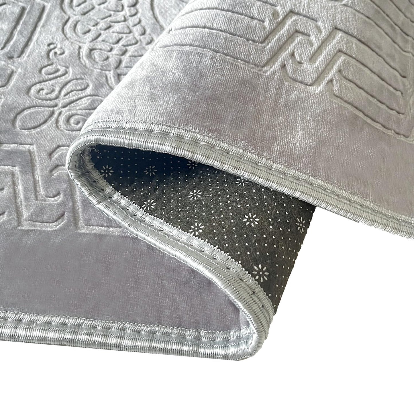 JE JOUE Luxury Islamic Prayer Mat with Tasbih Beads - Extra Thick Large Padded Sajadah for Men, Women & Kids, Soft Non-Slip Muslim Prayer Rug for Eid, Ramadan, Travel(31 "x 47",Grey)