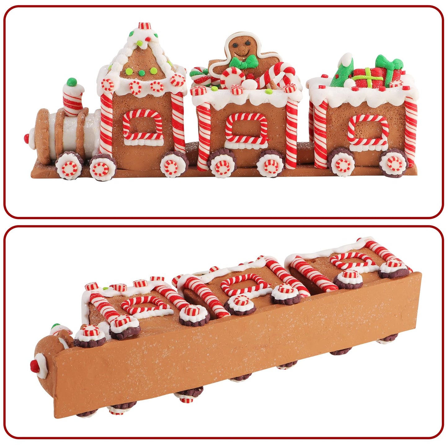SunArtHome Christmas Gingerbread Decorations - 10" Gingerbread Decor Train Figurines Xmas Decor Gift - Christmas Party Home Decor Holiday Home Decor for Table, Mantel, Shelves