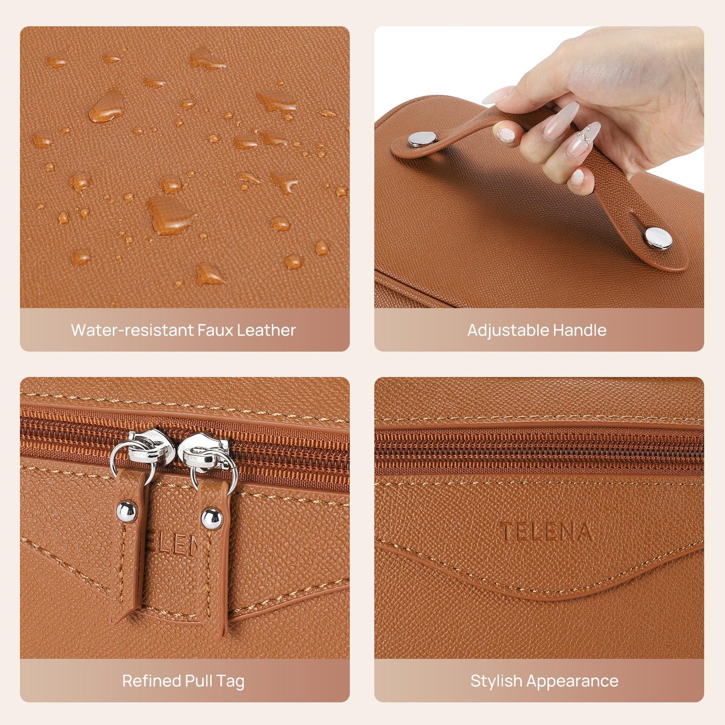 Telena Large Makeup Bag, Travel Toiletry Bag for Women, Vegan Leather Makeup Organizer Case Cosmetic Bag for Travel Essentials