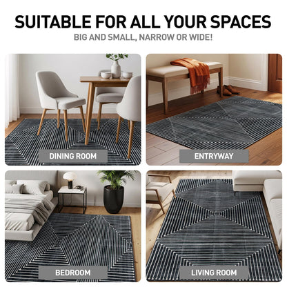 Rugshop Marbella Bohemian Stripes Washable Non Slip Area Rug 9'x12' Black
