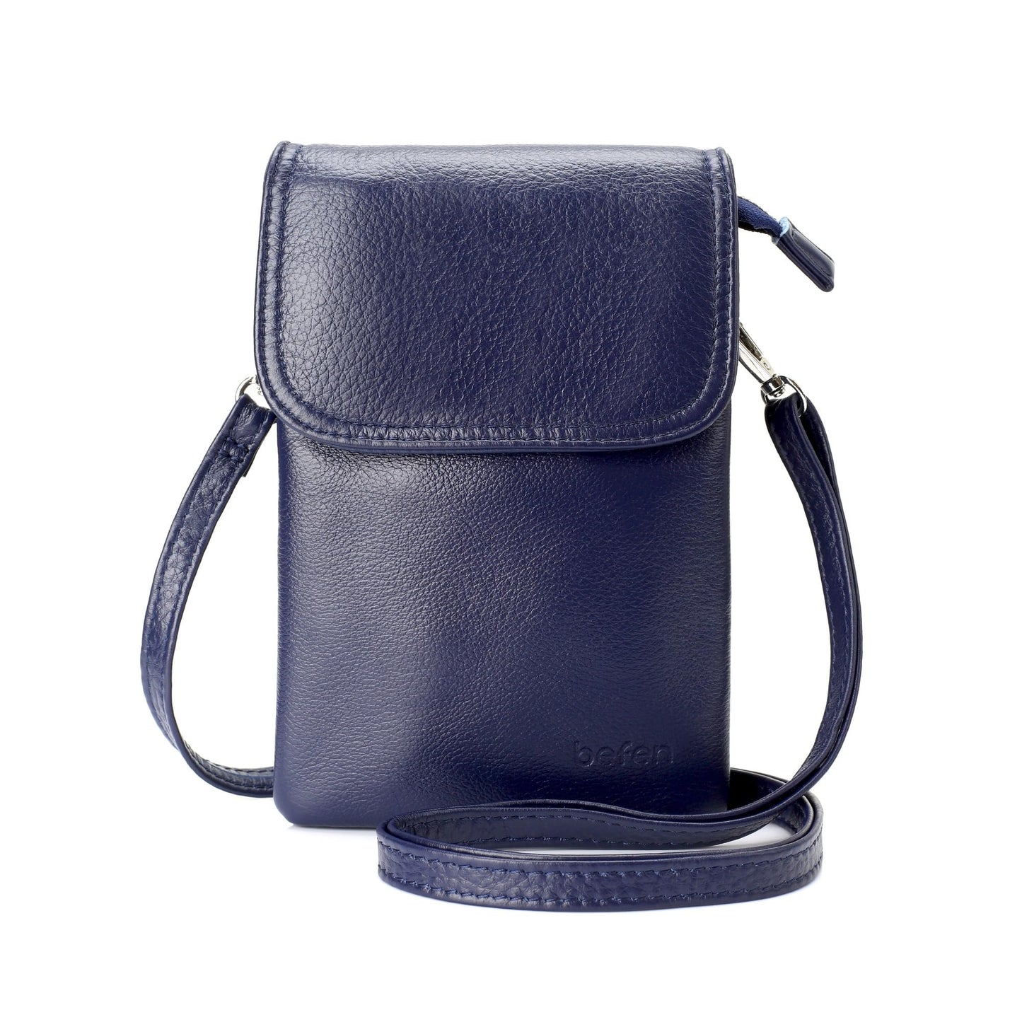 befen Geniune Leather Crossbody Wallet Purse Cell Phone Bags for Women, Women's Small Leather Crossbody Travel Bags - Fit iPhone 15 Pro Max (Navy Blue)