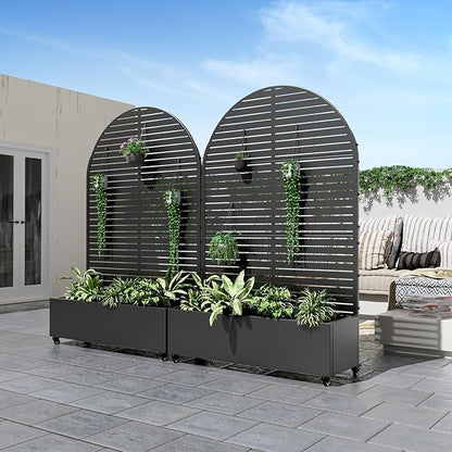 Casaphoria Metal Raised Garden Bed with Trellis and Wheels, 72"x47"x16" Arched Planter Box for Climbing Plants, Vegetables & Vines, Features Drainage Holes and Privacy Screen (Black-Louvered)