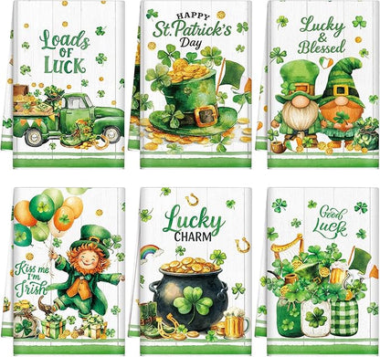 Breling Set of 6 St. Patrick's Day Kitchen Towels Shamrock Green Dish Towel