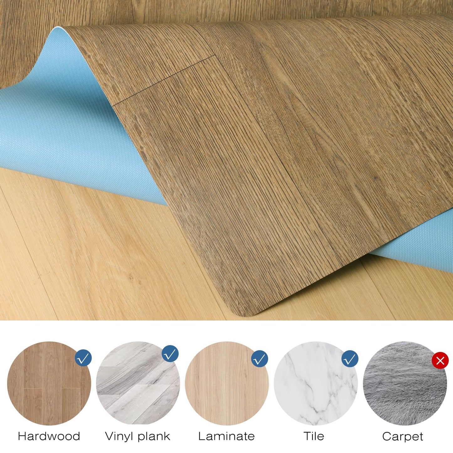 Wrinkle-Free 40"x 50" Office Chair Mat for Hardwood, Easy Glide Computer Chair Mat for Hardwood, PVC Chairs Floor Protector, Sturdy Desk Chairs Mats,Premium Floor Pad for Office, Floors Protector Mats