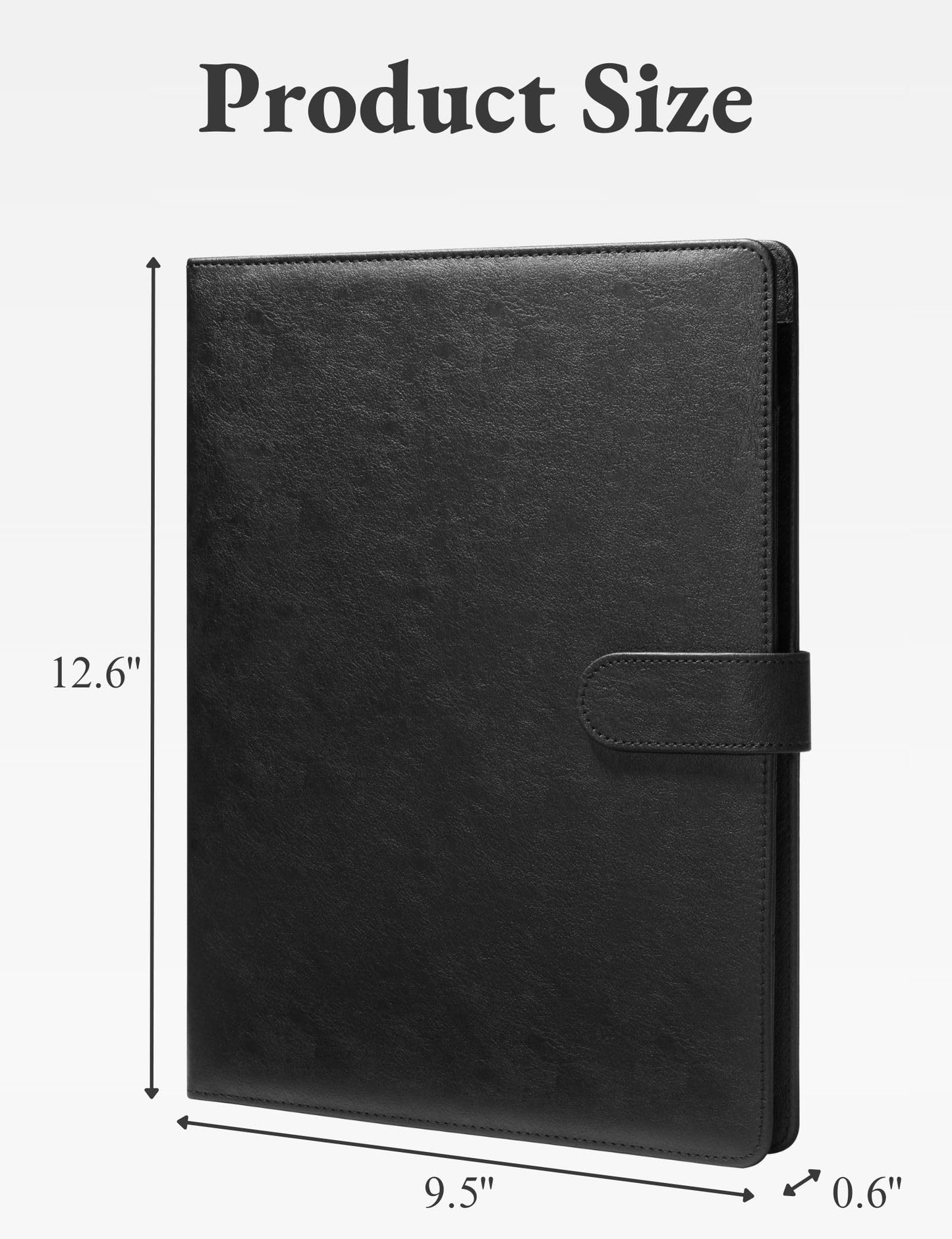 Mymazn Padfolio Portfolio Folder, Faux Leather Interview Resume Folder with Document Organizer & Business Card Holder, Letter-Sized Notepad Legal Pad Holder for Men Women (Black)